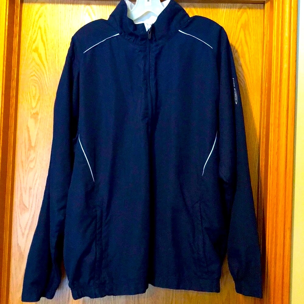 Page & Tuttle L 1/4 zip navy blue golf pullover jacket wind shirt reflective EUC